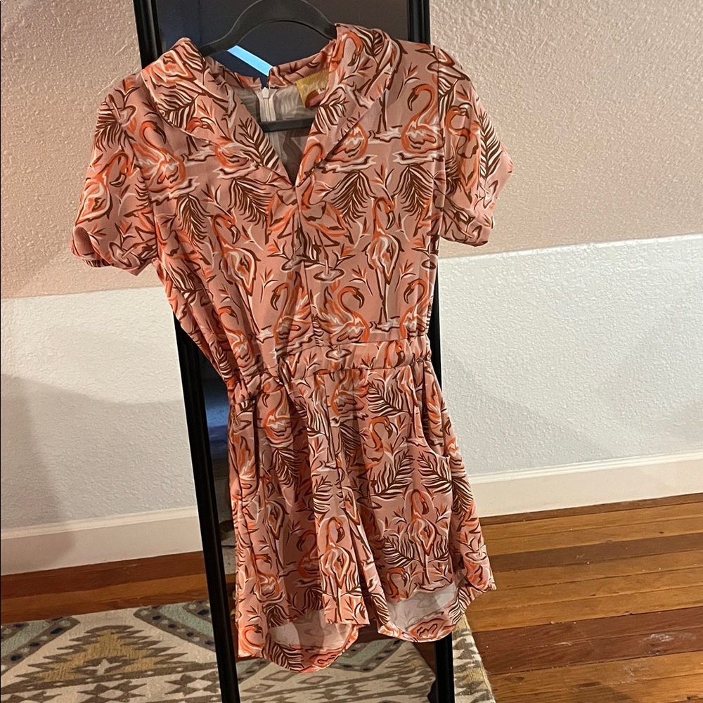 Dazey LA Flamingo Print Romper - Pink and Orange